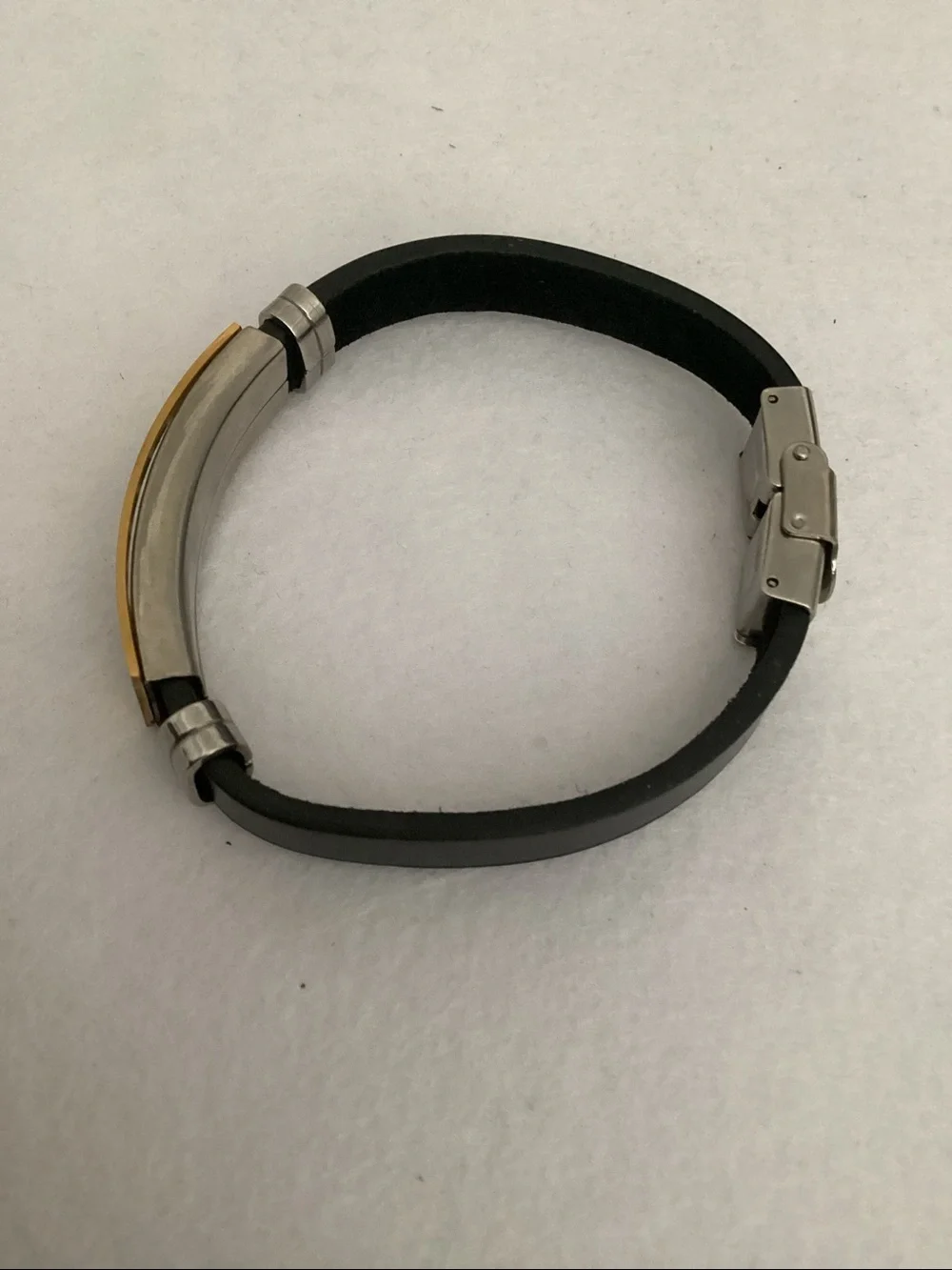 Men's Black Silicone Stainless Steel Bracelet with Gold & Silver Accent Plate